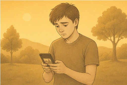 Man scrolling through social media outdoors, representing the habit of compulsive checking even during offline moments.