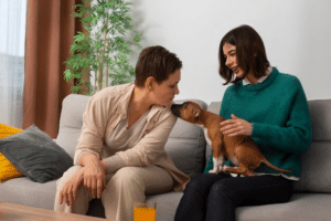 female engaging in animal assisted therapy