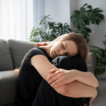 female sitting in fetal positions experiencing symptoms of a mood disorder