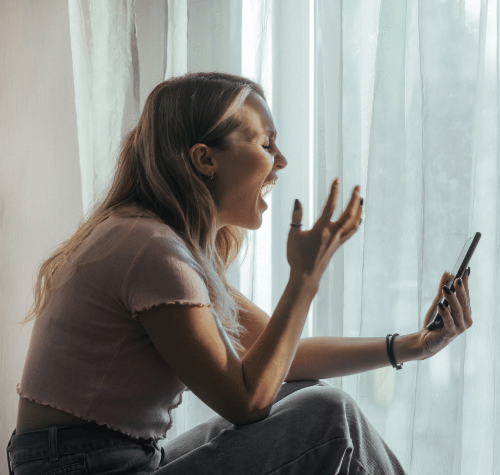 Woman shouting on the phone