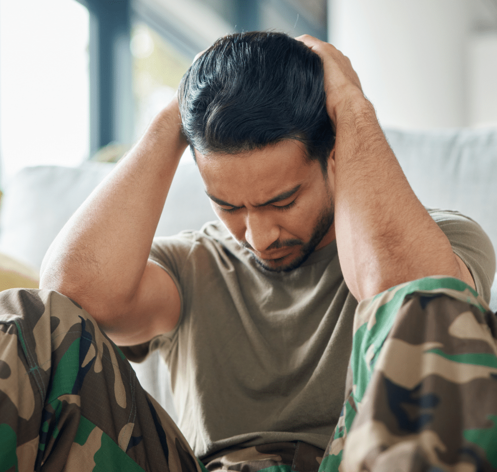 Military man trying to cope with psychological trauma