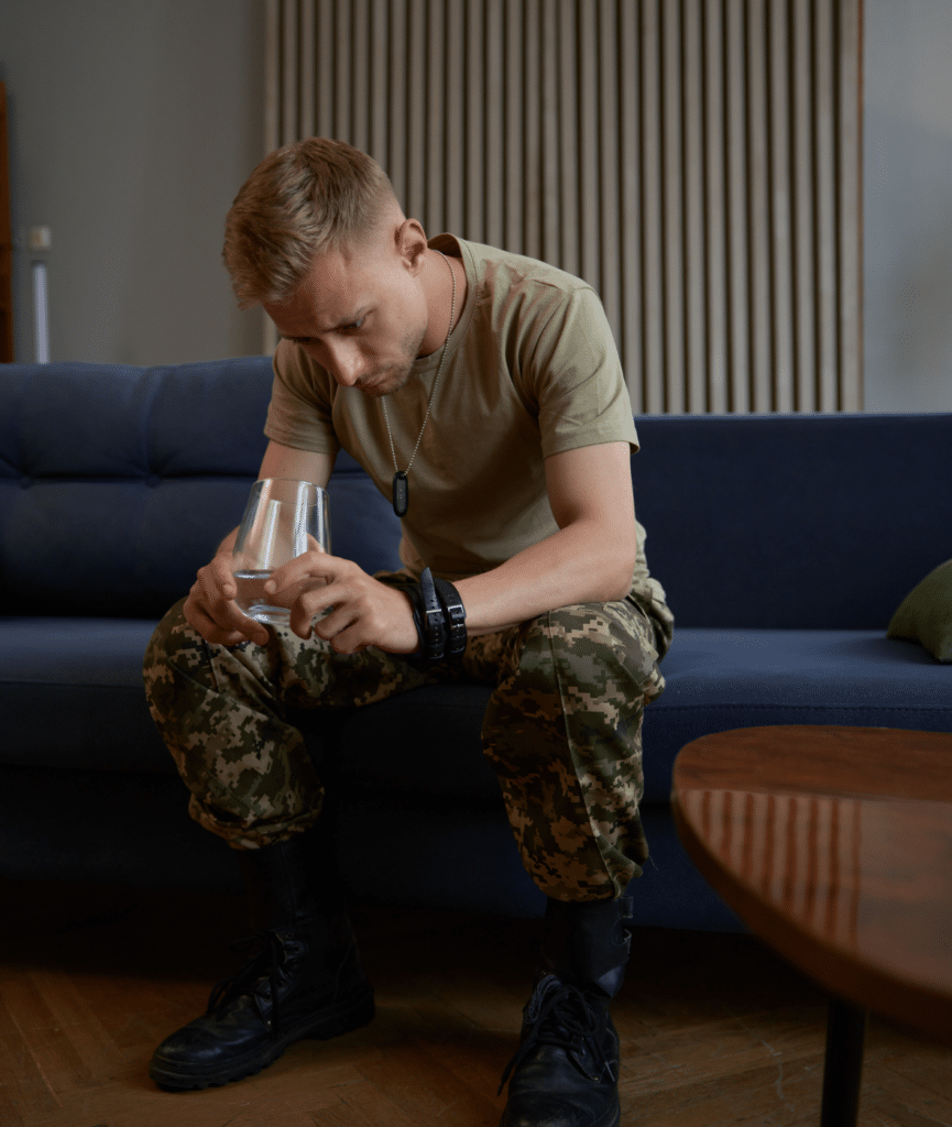 Military man struggling with psychological trauma
