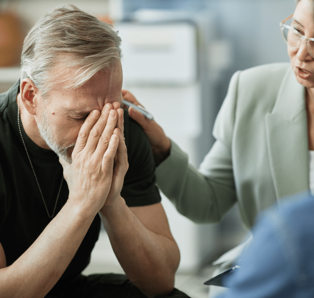 Man getting support for depression and PTSD