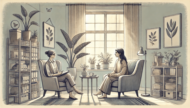 illustration of a woman in a therapy session