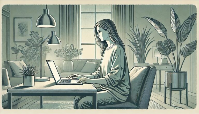 illustration of a woman using her laptop