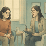 Illustration of a woman in therapy - Mission Connection