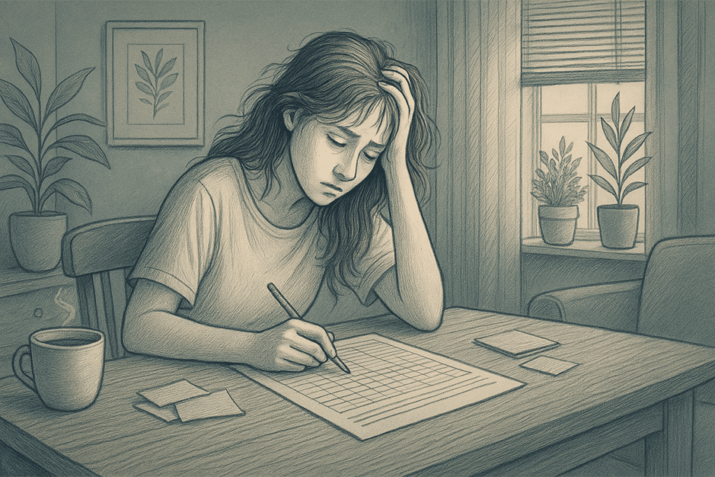 Illustration of a woman using an anxiety tracker