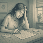 Illustration of a woman using an anxiety tracker
