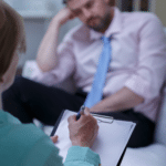 man undergoing psychological testing for proper mental health assessment, diagnosis, and treatment