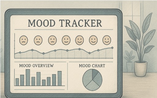 Digital mood tracker app displaying charts and graphs to help identify depression mood patterns and triggers.