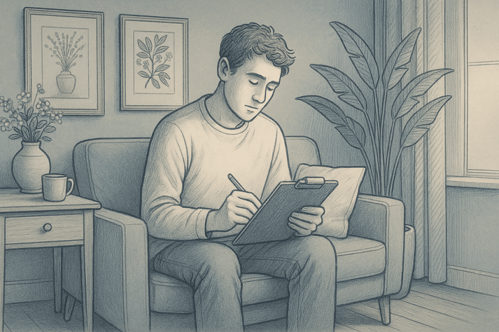 illustration of a man using a PTSD symptom tracker