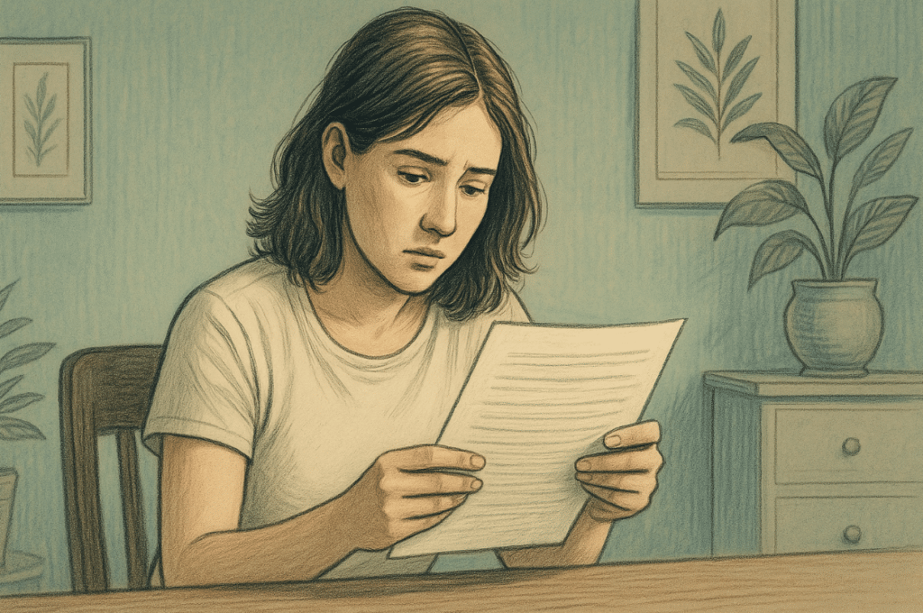 Illustration of a woman going through her insurance policy - Mission Connection