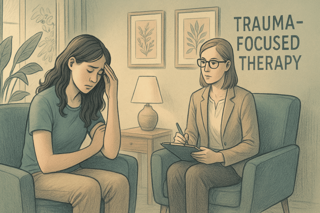 Illustration of a woman in trauma focused therapy