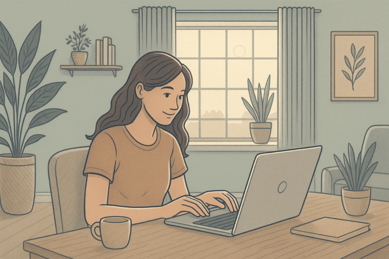 Illustration of a woman on her laptop