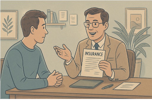Insurance advisor explaining the mental health therapy coverage of a man’s policy