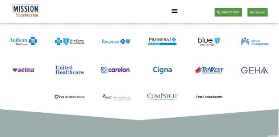 Logos of insurance providers accepted at Mission Connection Healthcare for anxiety treatment coverage