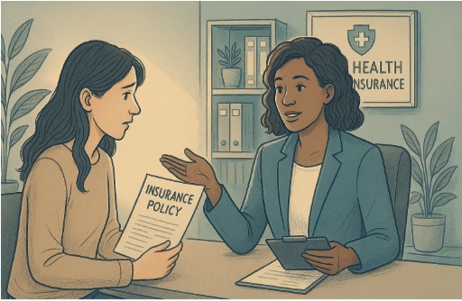 Woman talking to a health insurance advisor to ask advice about depression coverage 