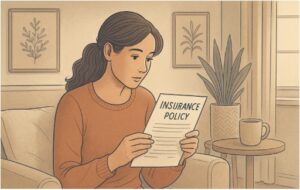 Woman carefully reviewing her insurance policy to see what it says about mental health therapy