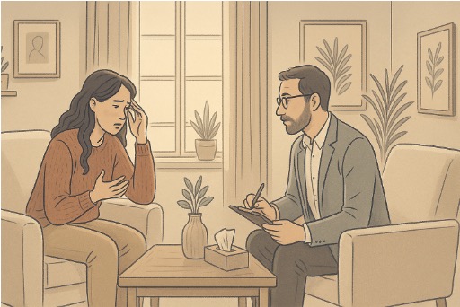 Woman undergoing a mental health therapy session with a licensed professional