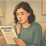 Woman carefully reading and scrutinizing her insurance policy to see what it says about depression