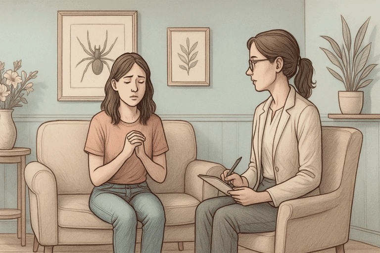 Illustration of a woman in exposure therapy