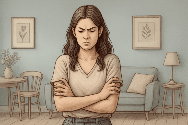 Illustration of a woman suppressing anger