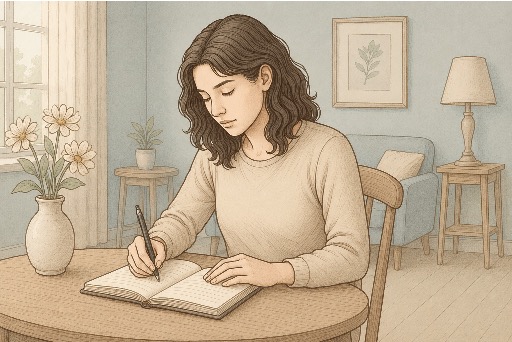 Woman writing in an anger journal to track triggers and emotional patterns as part of a chronic anger management plan
