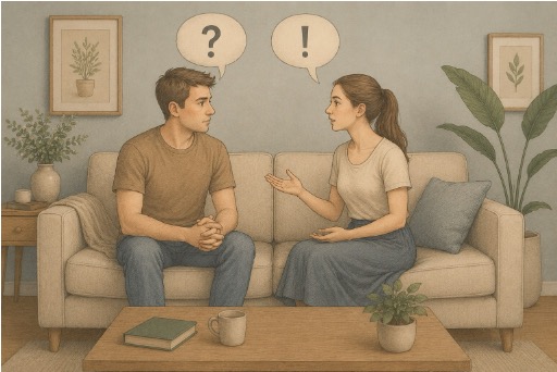 A couple using clear, calm communication to manage conflict in a relationship affected by ODD