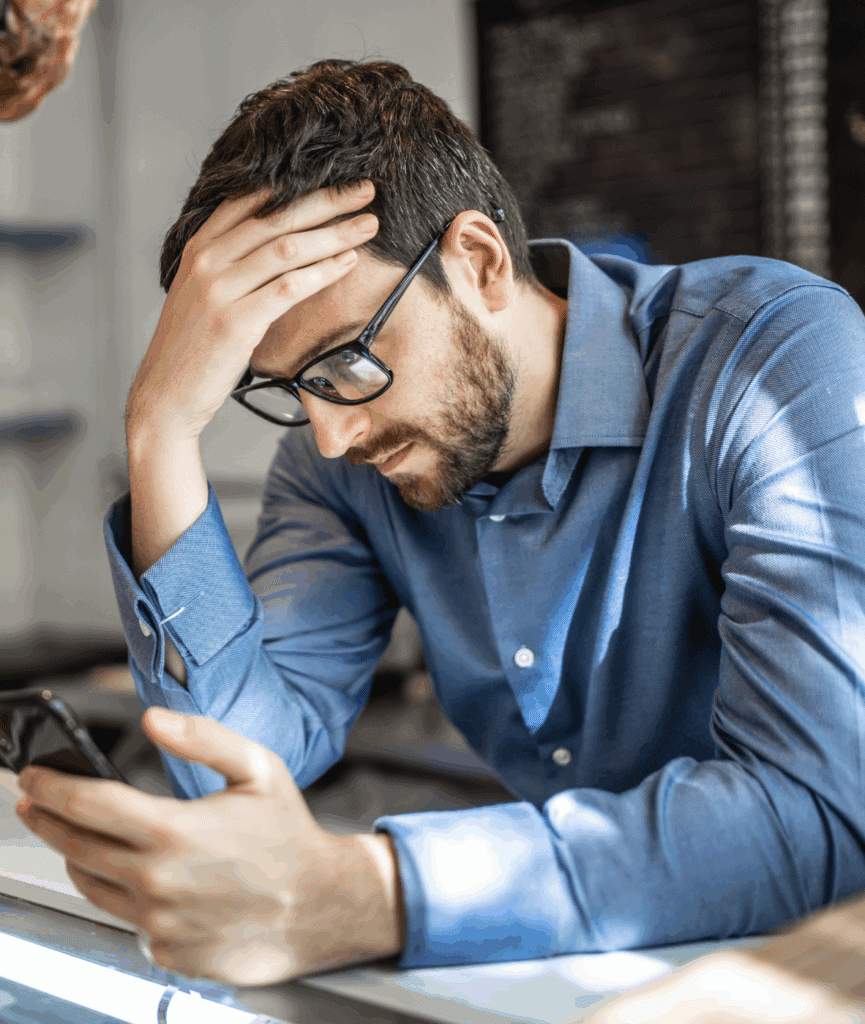 man looking at phone, waiting on girlfriend to text him, dealing with abandonment and attachment issues