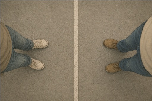 Two people separated by a boundary line, representing the importance of setting healthy boundaries when dealing with someone with ODD.