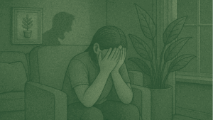 A distressed person covering his face with both hands with a silhouette yelling behind them - Mission Connection