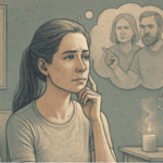 An illustration of a person looking thoughtful and reflective, representing the process of understanding and recognizing difficult family dynamics.
