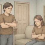 Two adults sitting apart and avoiding eye contact, illustrating interpersonal conflict associated with Oppositional Defiant Disorder.