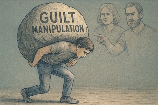 Adult man struggling with guilt and emotional weight from manipulative parenting behavior, illustrating long-term effects of parental emotional abuse 
