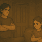 Two people with arms crossed sitting apart and avoiding eye contact in a living room1 - Mission Connection