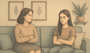 A woman talking down on her teenage daughter