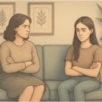 Mother displaying passive-aggressive behavior toward her daughter, illustrating difficult family dynamics that can impact adult mental health