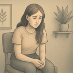 A sad woman sitting on a chair