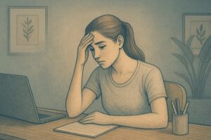 Woman struggling to stay focused on a task due to ADHD symptoms.