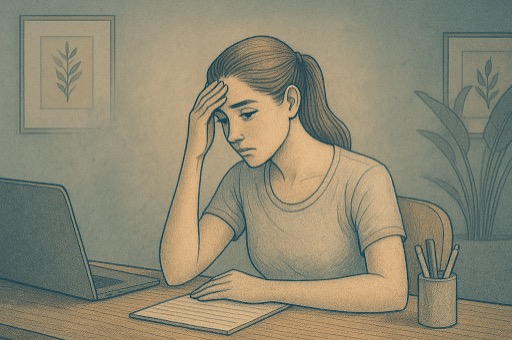 Woman struggling to stay focused on a task due to ADHD symptoms.