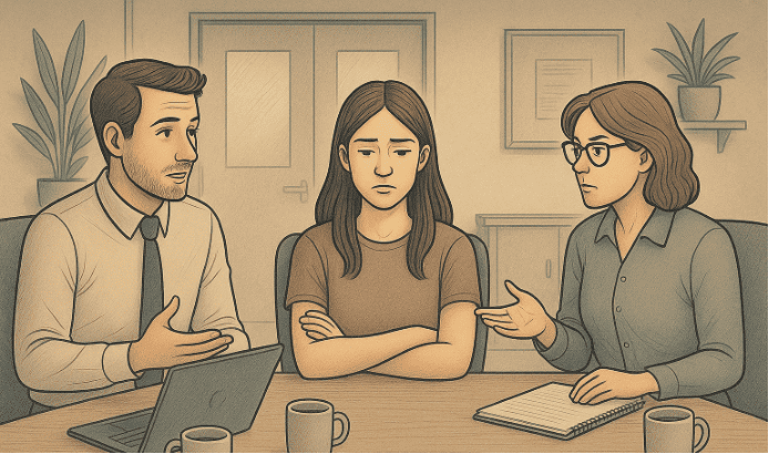 A woman sulking at her work place 