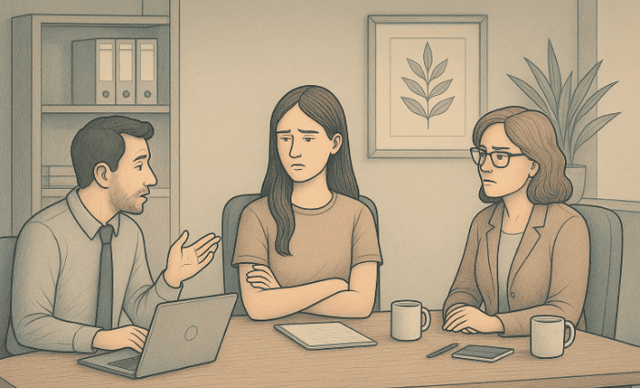 A woman not talking to her coworkers