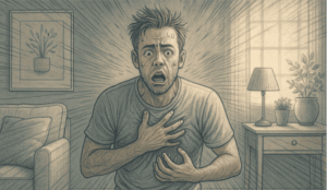 An illustration of a person experiencing an intense moment of panic.