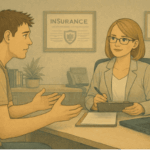 Patient consulting with insurance representative about Cigna mental health therapy coverage and benefits.