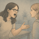 Woman displaying intense anger toward another person, illustrating the explosive outbursts common in IED and defiant hostility seen in ODD.