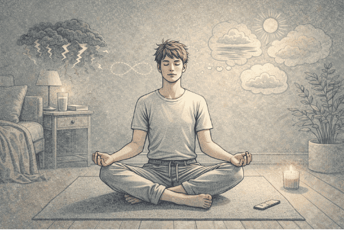 Person practicing deep breathing and mindfulness exercises to manage anger in the moment, demonstrating healthy emotional regulation techniques.