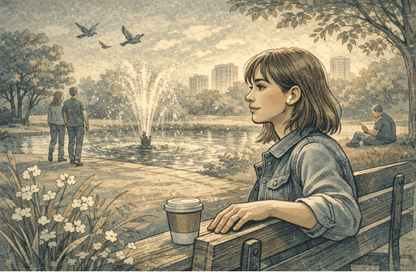 Person using the 5-4-3-2-1 grounding technique to manage social anxiety by focusing on sensory details in their environment