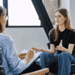 Woman in therapy session after finding support with therapist