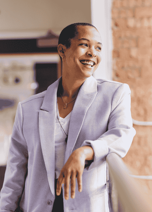 Person happy after getting mental health referrals from institutional workplace advocates