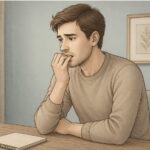 Man struggling with ADHD stimming in the form of nail-biting